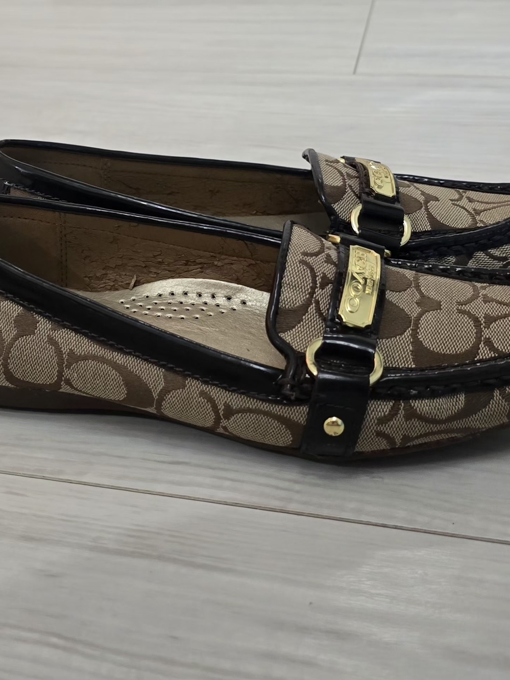 Coach Brown Signature Canvas Loafers with Gold Hardware